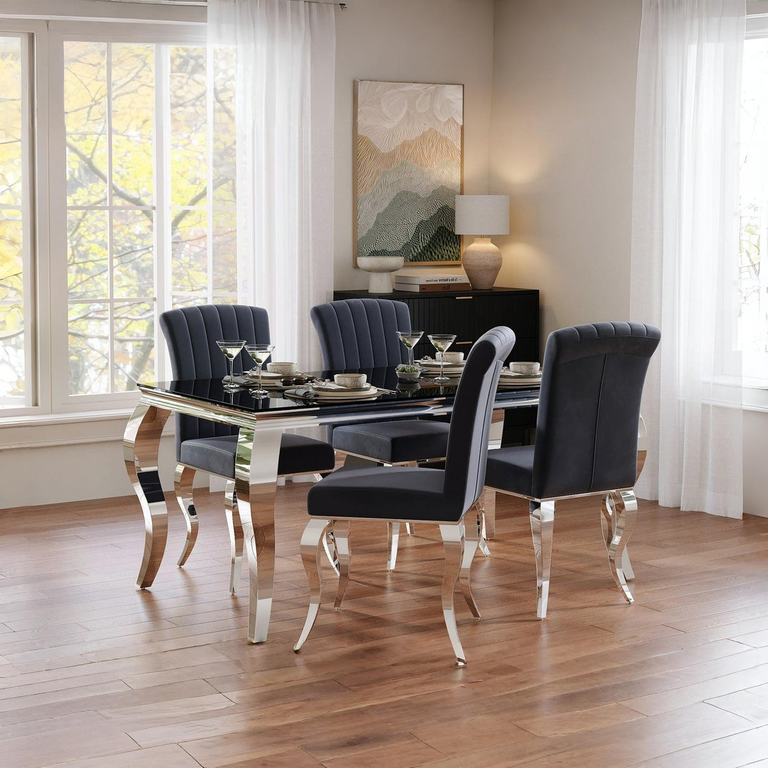 Alba Velvet Dining Chairs - Set of 4 - Charcoal