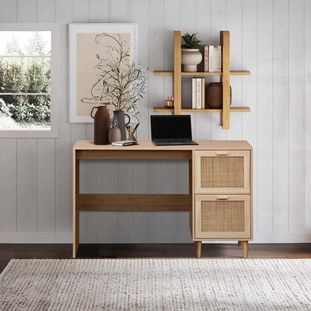 Gila 120cm Rattan Computer Desk with 2 Drawers - Natural