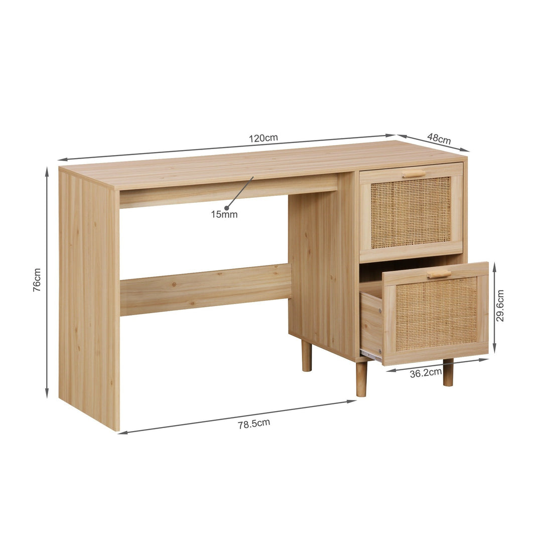 Gila 120cm Rattan Computer Desk with 2 Drawers - Natural