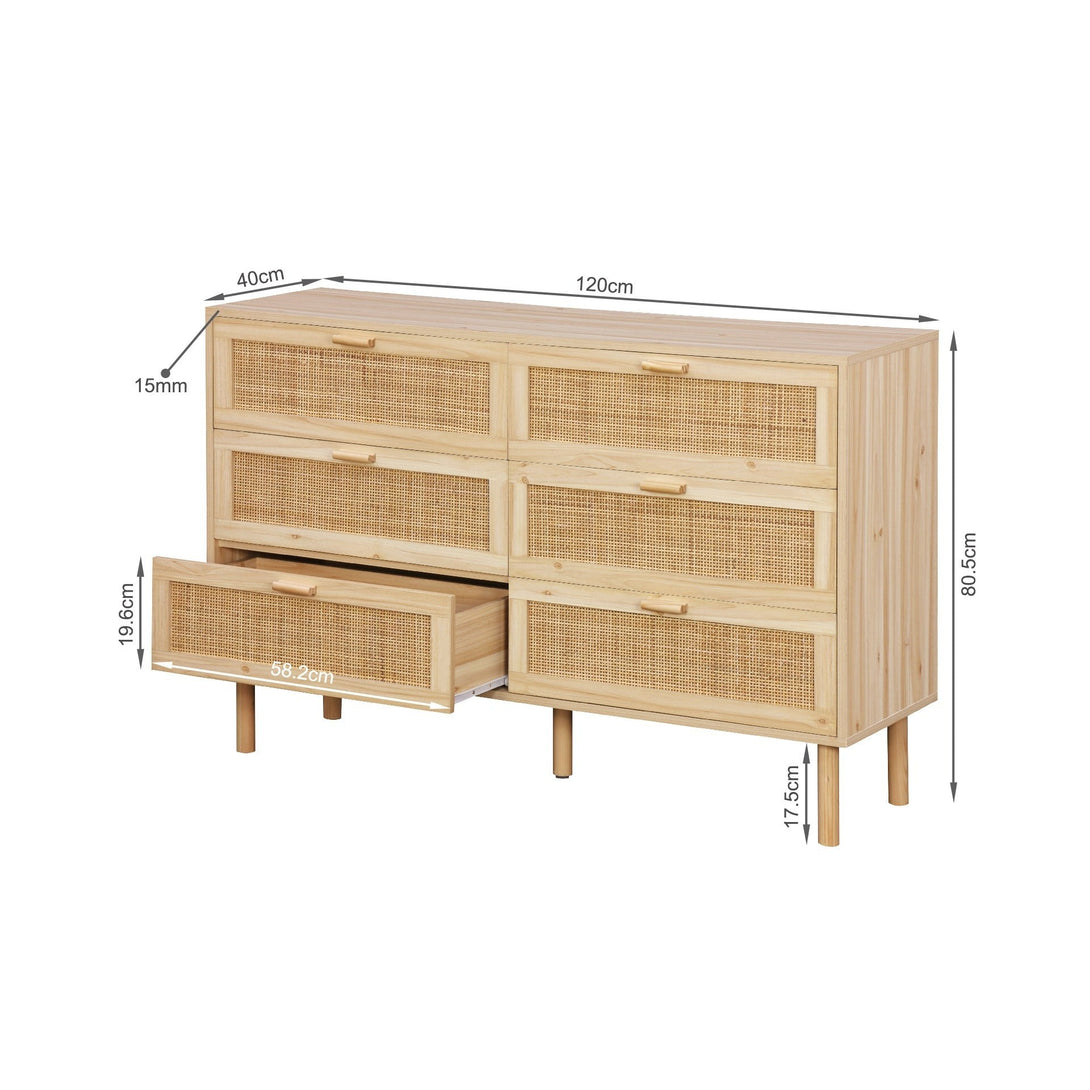 Gila Rattan 6 Drawers Lowboy - Natural