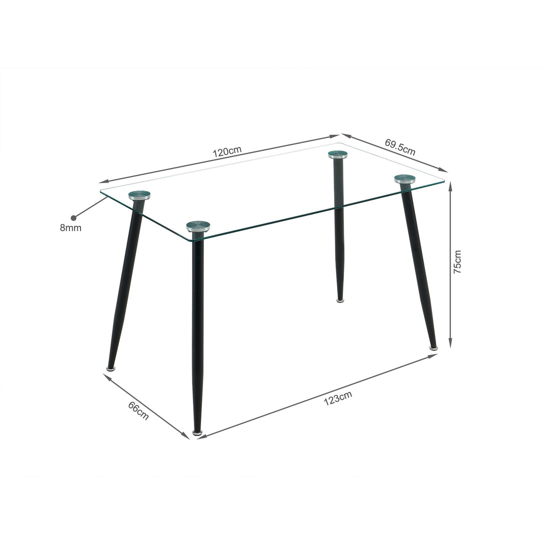 Eliot Tempered Glass Top Dining Table 120 x 70cm - Black