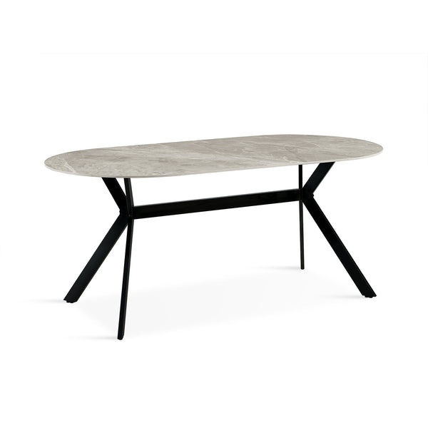 Cedar Gloss Ceramic Dining Table 180 x 90cm - Light Grey + Black