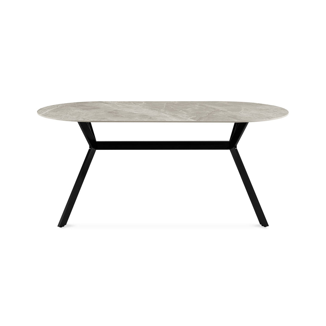 Cedar Gloss Ceramic Dining Table 180 x 90cm - Light Grey + Black
