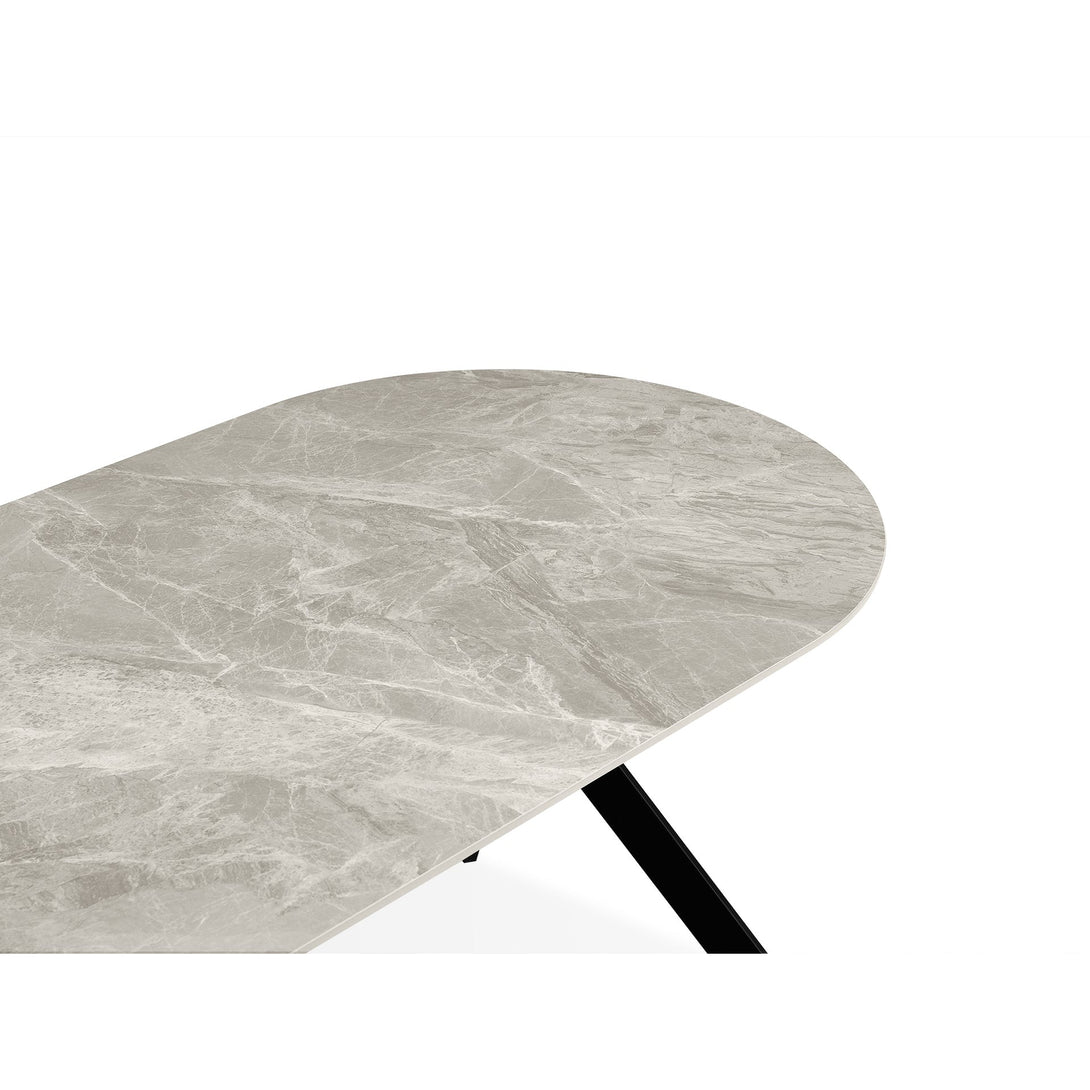Cedar Gloss Ceramic Dining Table 180 x 90cm - Light Grey + Black