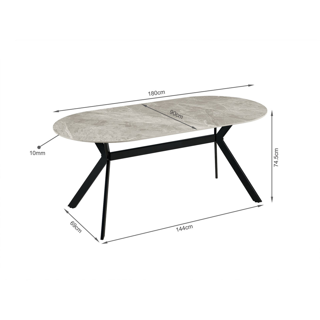 Cedar Gloss Ceramic Dining Table 180 x 90cm - Light Grey + Black