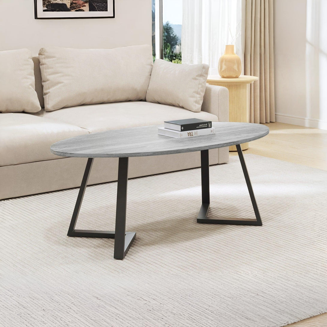 Ursula Oval Coffee Table 120 x 60cm - Grey + Black
