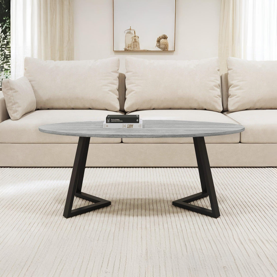Ursula Oval Coffee Table 120 x 60cm - Grey + Black
