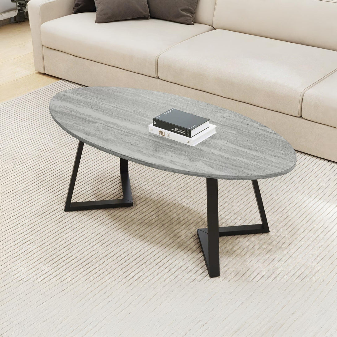 Ursula Oval Coffee Table 120 x 60cm - Grey + Black
