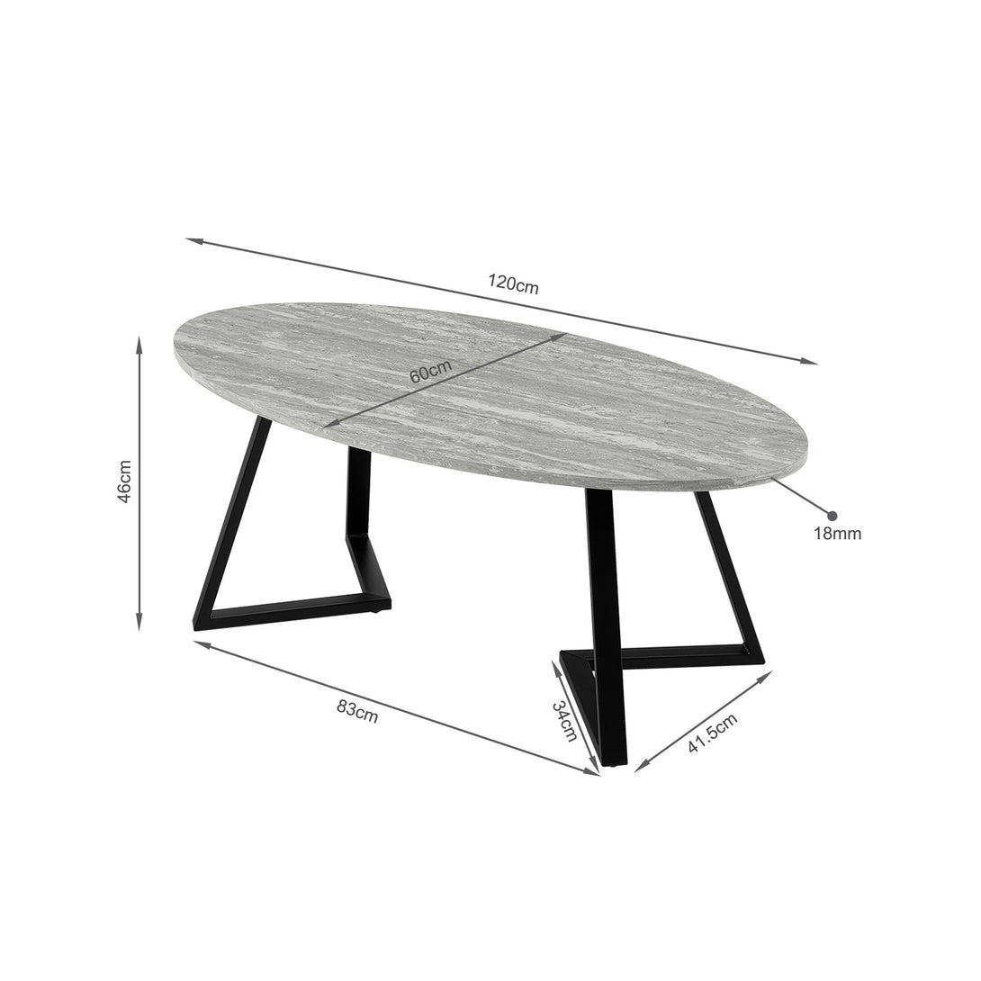 Ursula Oval Coffee Table 120 x 60cm - Grey + Black