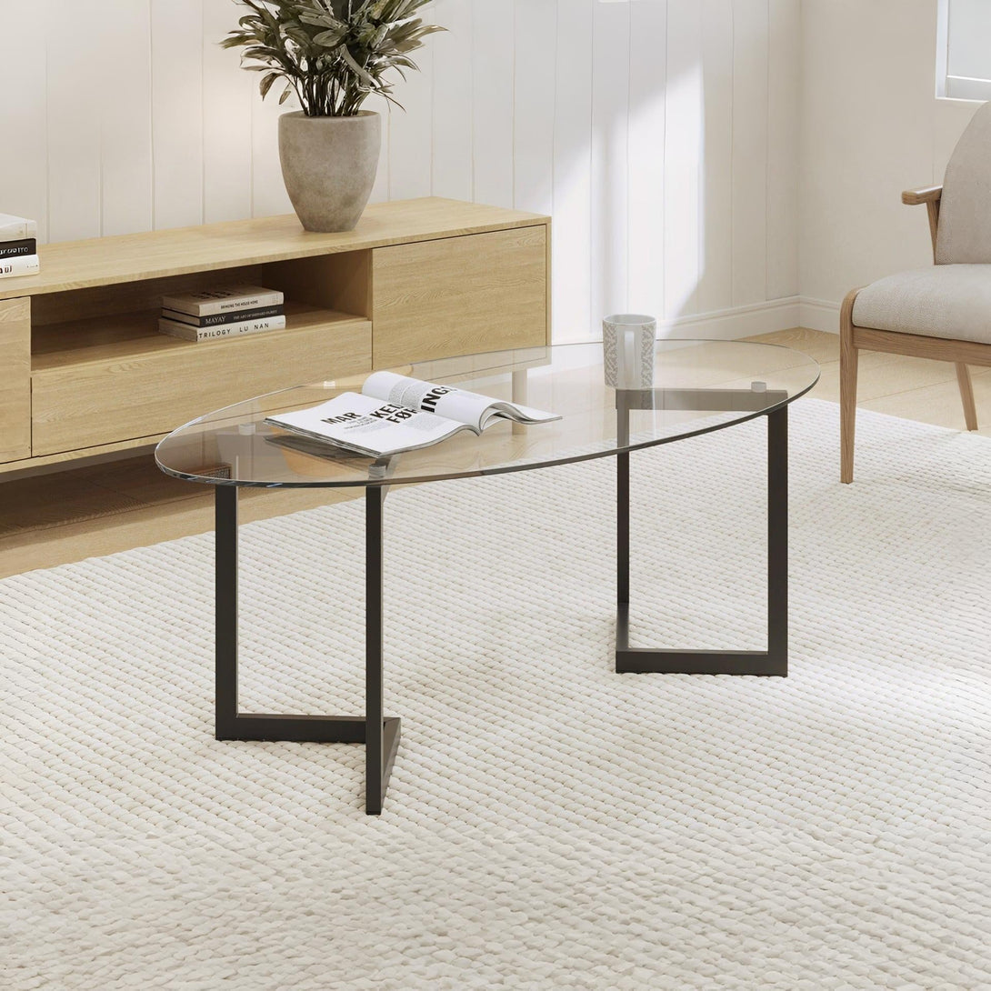 Wynter Tempered Glass Oval Coffee Table 120 x 60cm - Transparent + Black