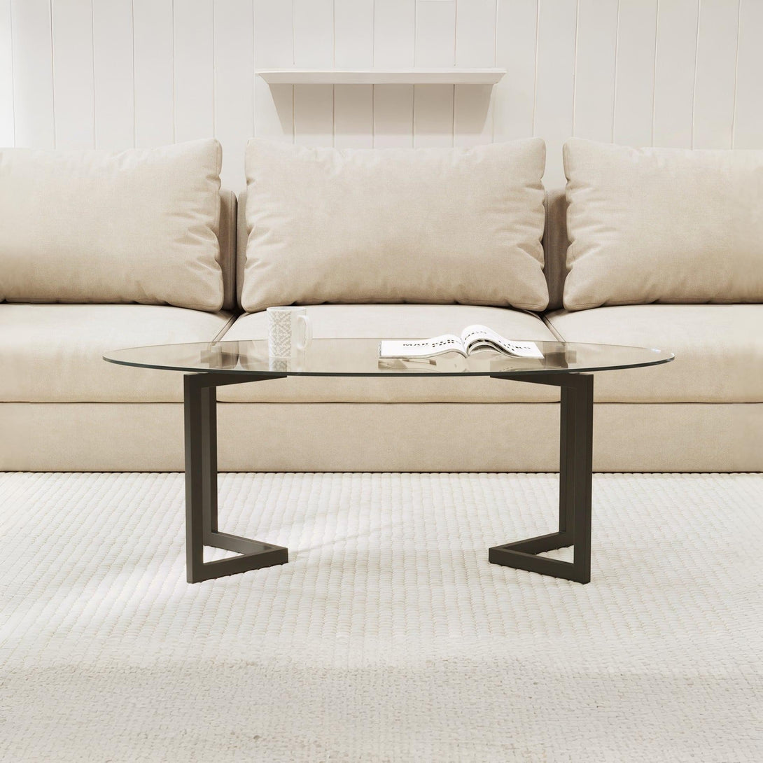 Wynter Tempered Glass Oval Coffee Table 120 x 60cm - Transparent + Black