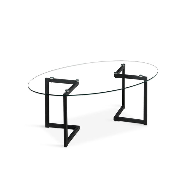 Wynter Tempered Glass Oval Coffee Table 120 x 60cm - Transparent + Black