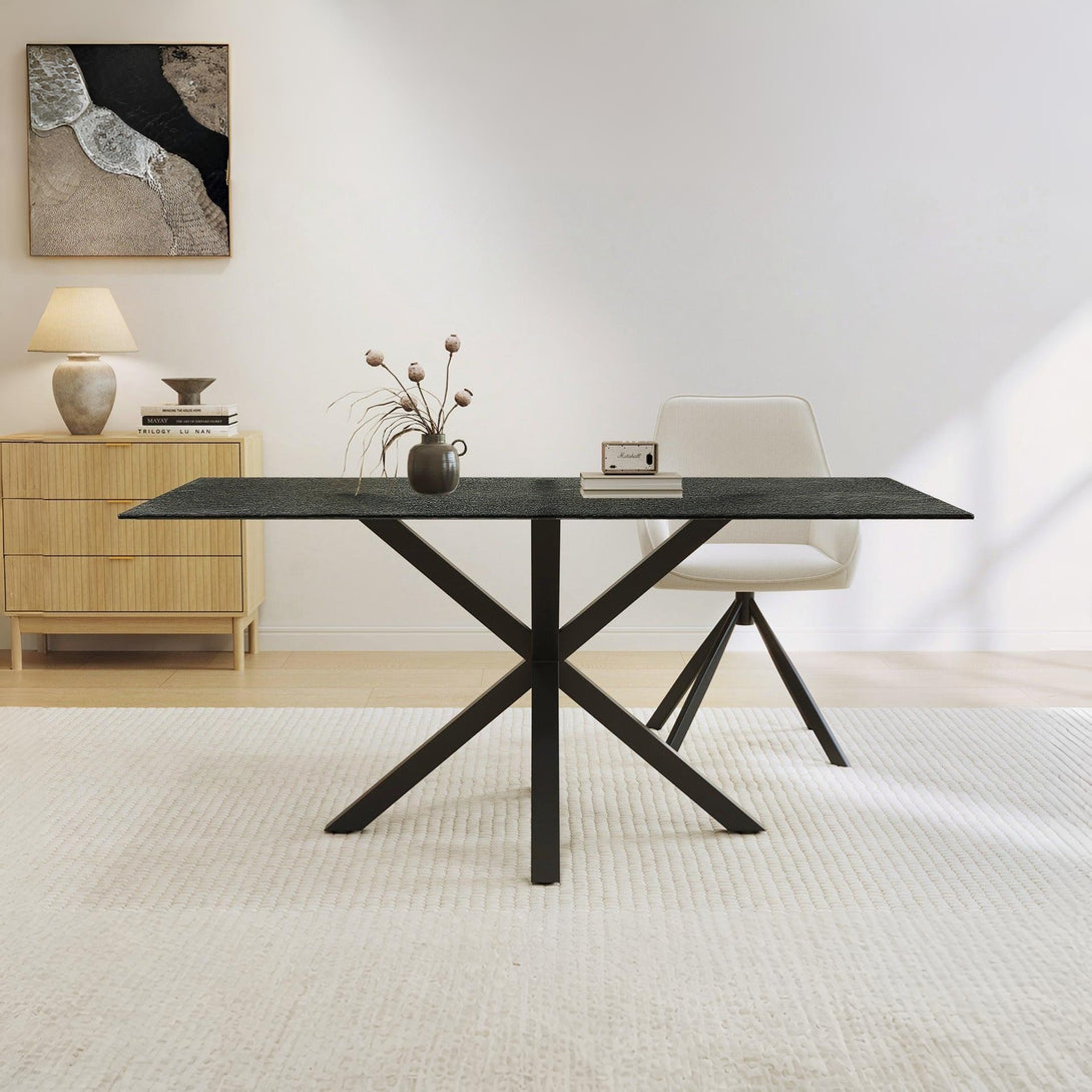 Zander Fused Glass Rectangle Dining Table 180 x 90cm - Black