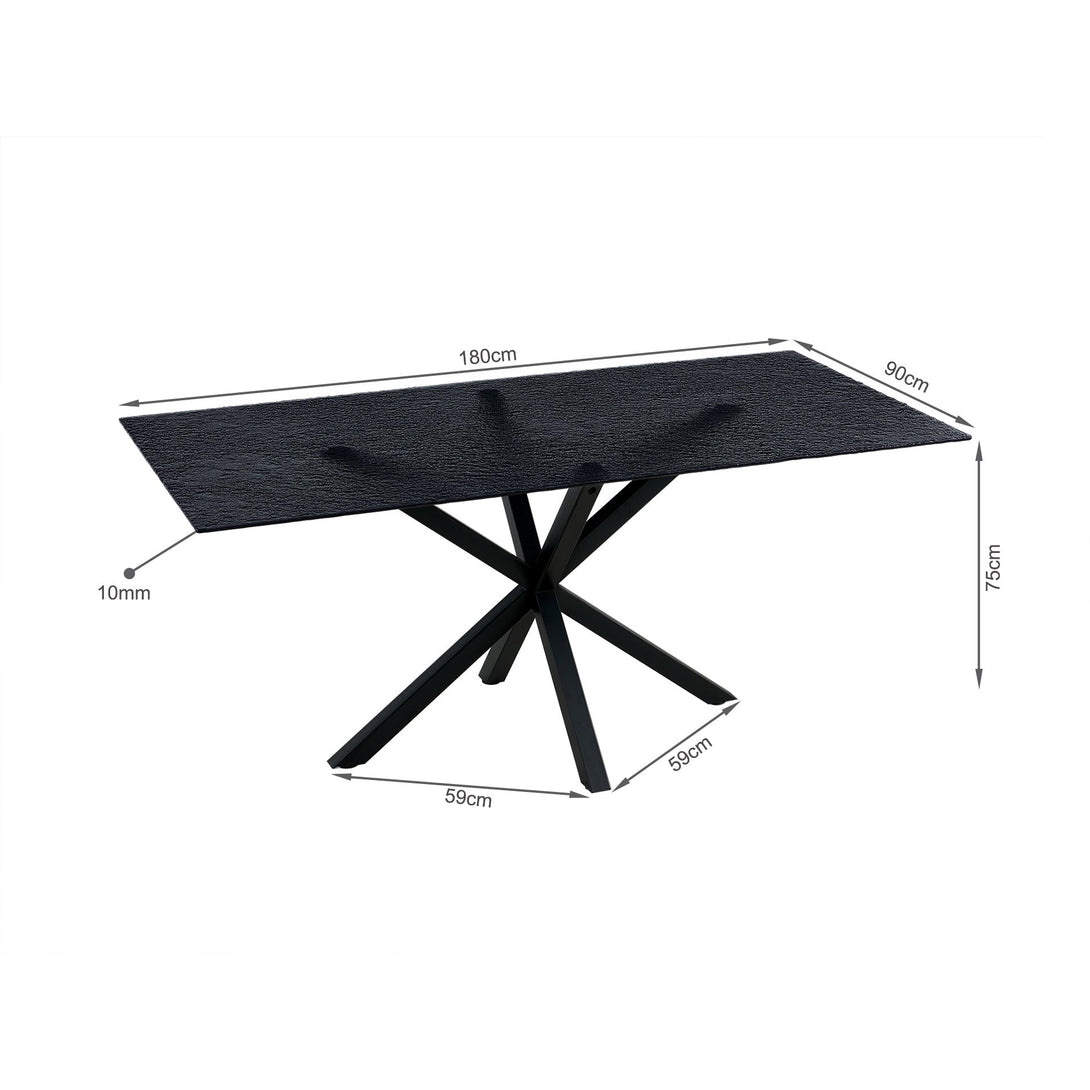 Zander Fused Glass Rectangle Dining Table 180 x 90cm - Black