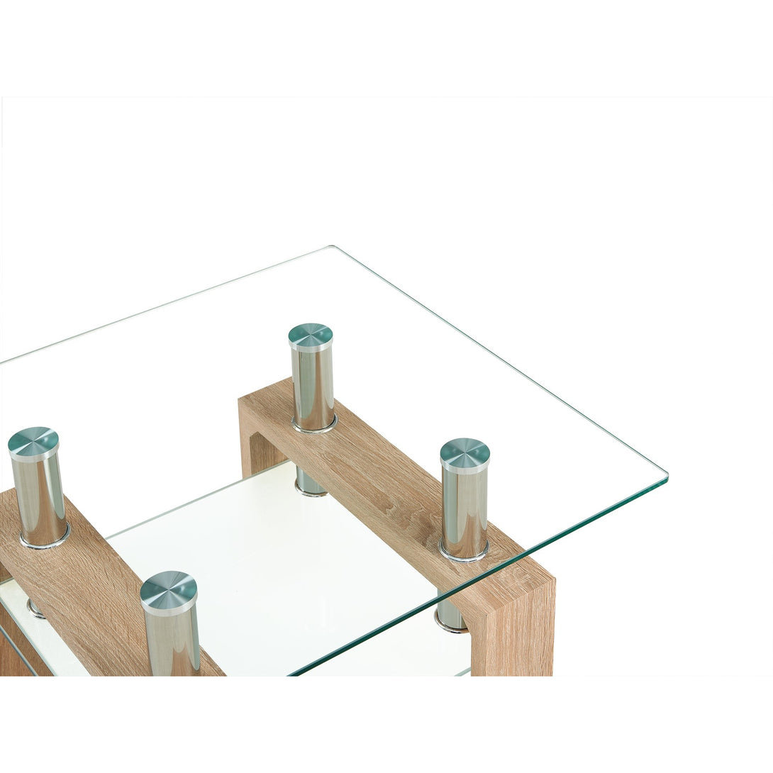 Ollie Tempered Glass Square Side Table 65 x 65cm - Oak