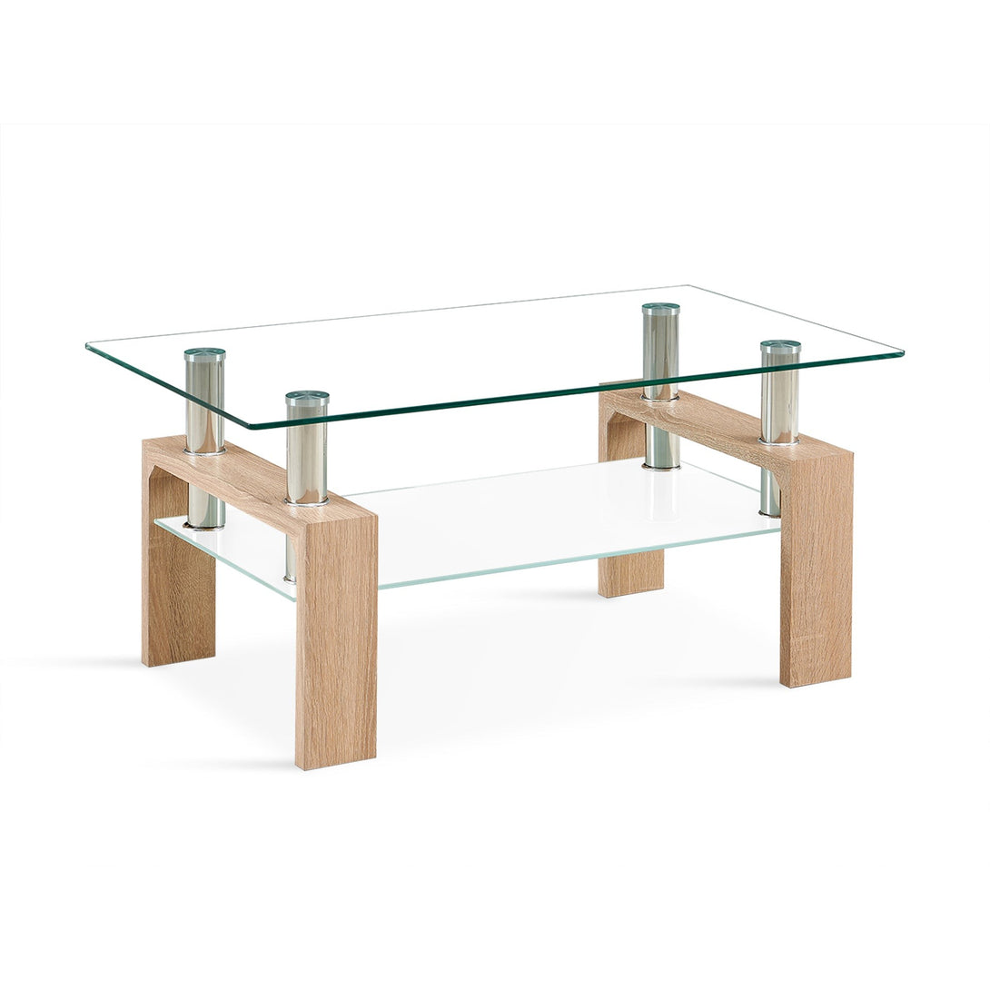 Ollie Tempered Glass Rectangle Coffee Table 95 x 55cm - Oak