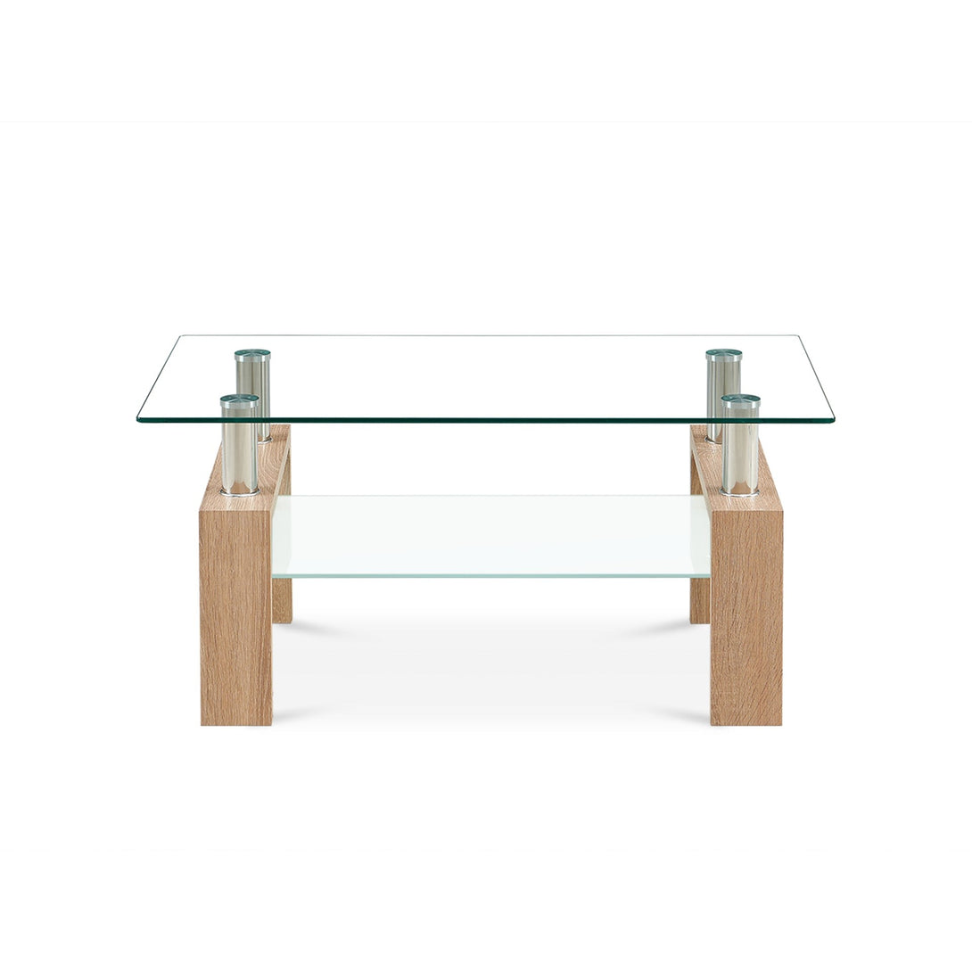 Ollie Tempered Glass Rectangle Coffee Table 95 x 55cm - Oak