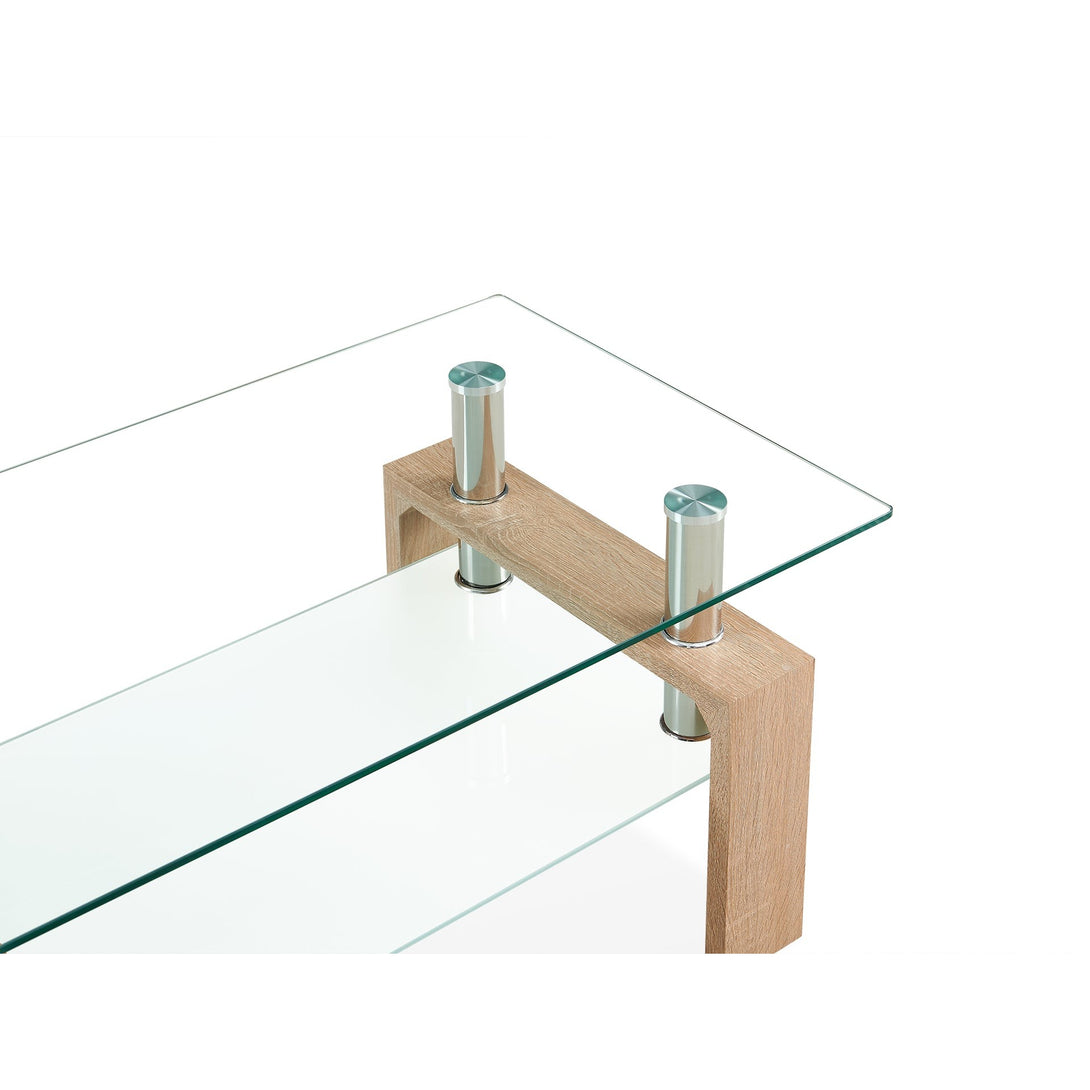 Ollie Tempered Glass Rectangle Coffee Table 95 x 55cm - Oak