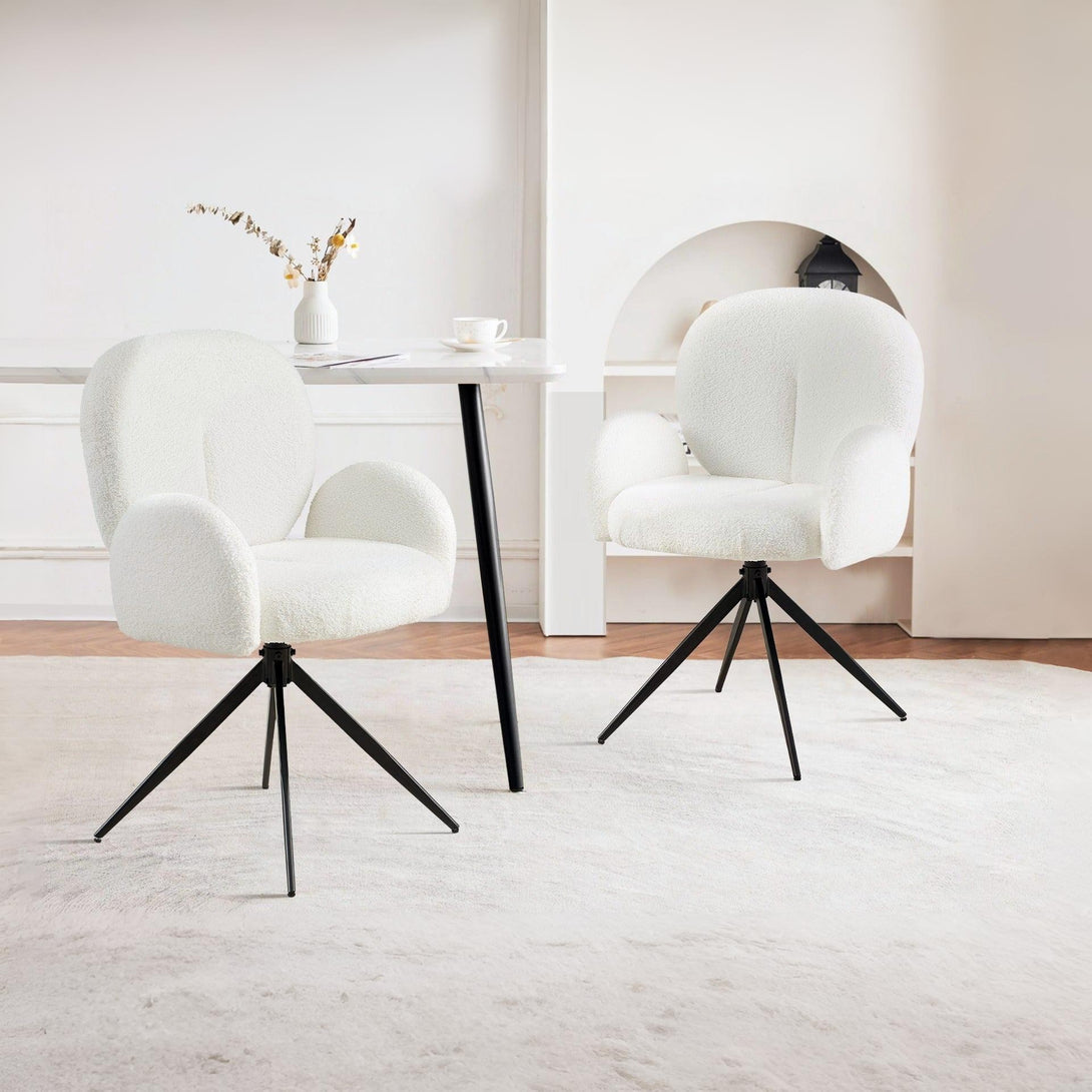 Marlowe Swivel Teddy Fabric Dining Chair - Set of 2 - White