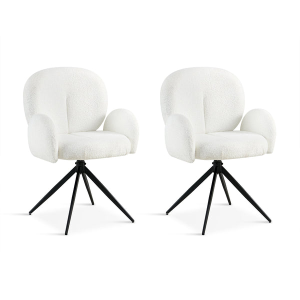 Marlowe Swivel Teddy Fabric Dining Chair - Set of 2 - White