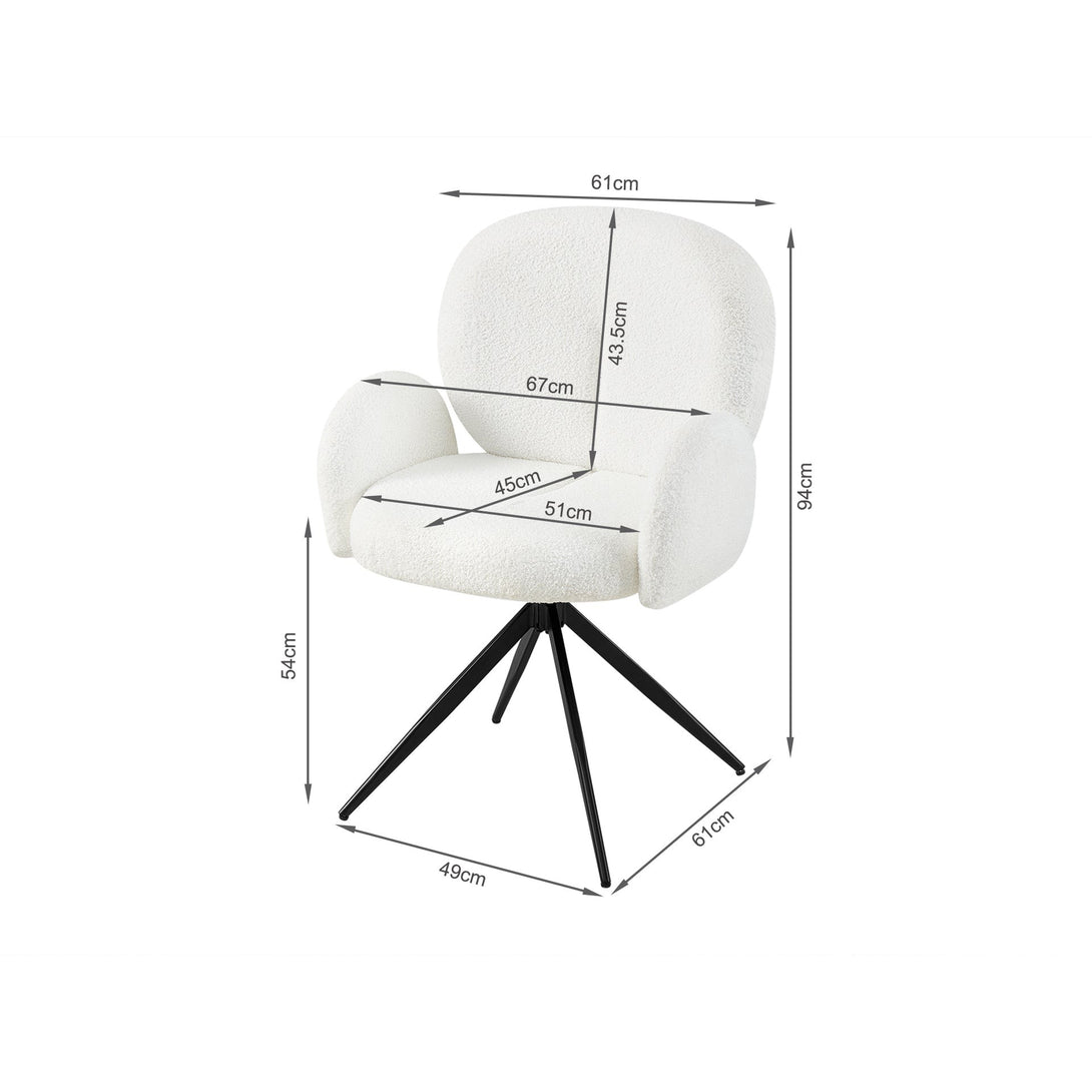 Marlowe Swivel Teddy Fabric Dining Chair - Set of 2 - White