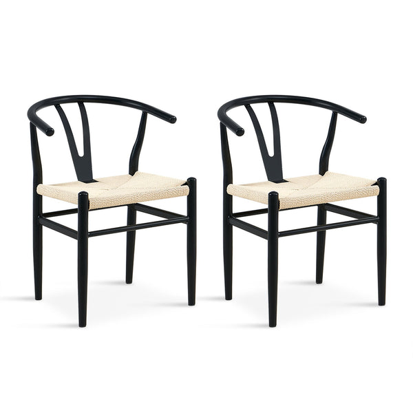 Winter Rope Seat Dining Chair Wishbone Chair Replica - Set of 2 - Black