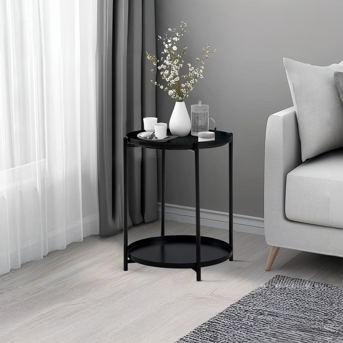 Zen Round Coffee Table with Shelf - Black