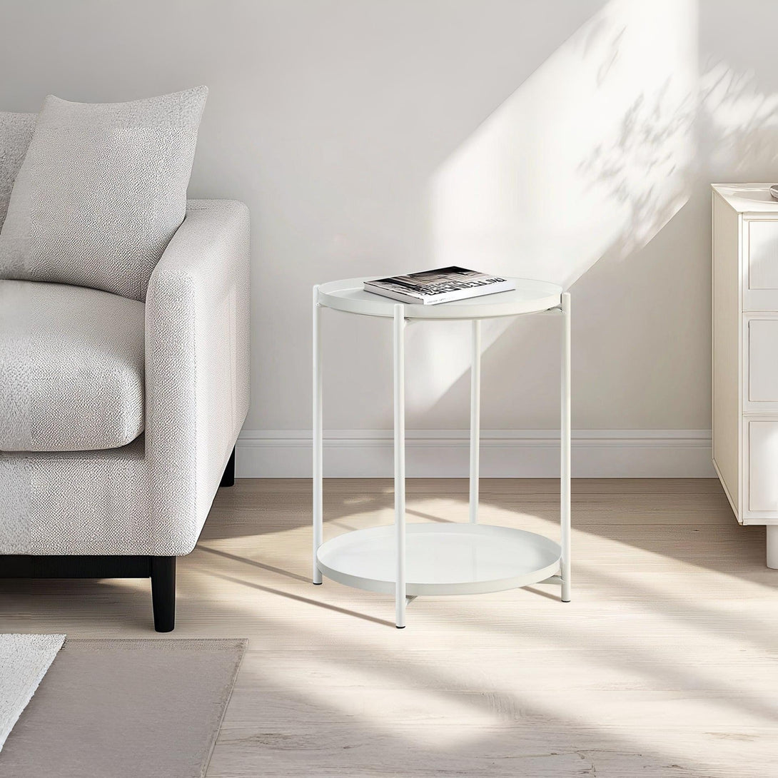 Zen Round Coffee Table with Shelf - White