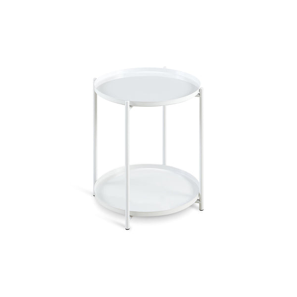 Zen Round Coffee Table with Shelf - White