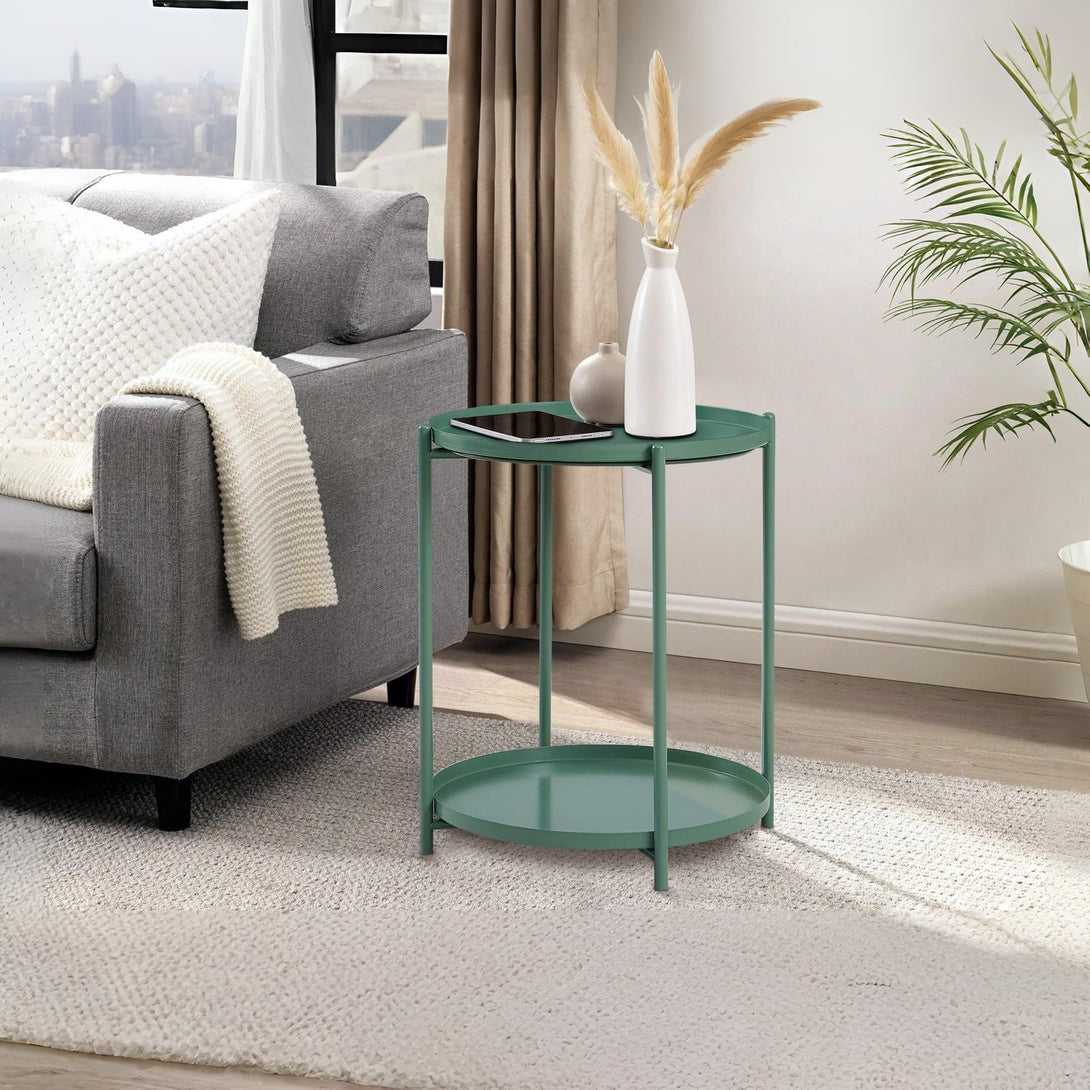 Zen Round Coffee Table with Shelf - Green