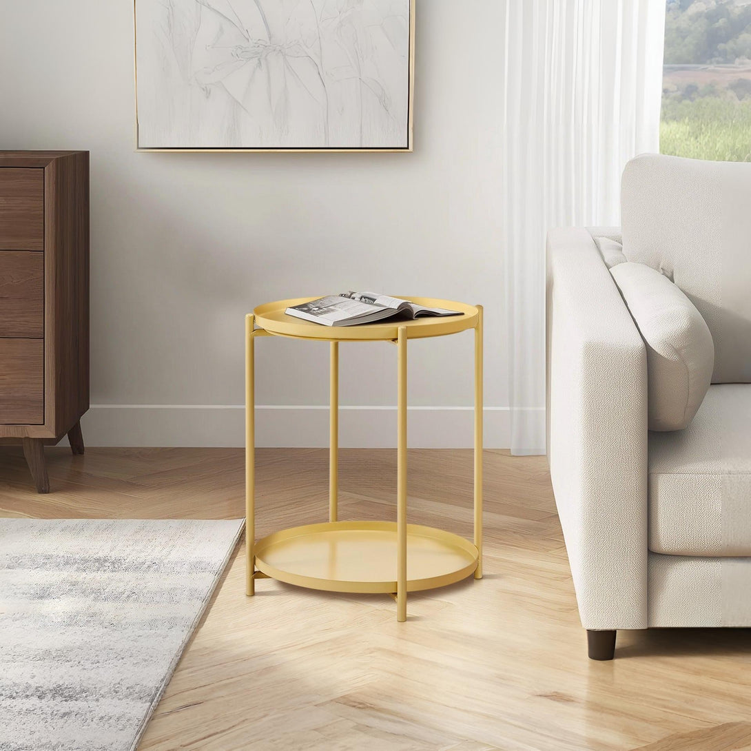 Zen Round Coffee Table with Shelf - Yellow