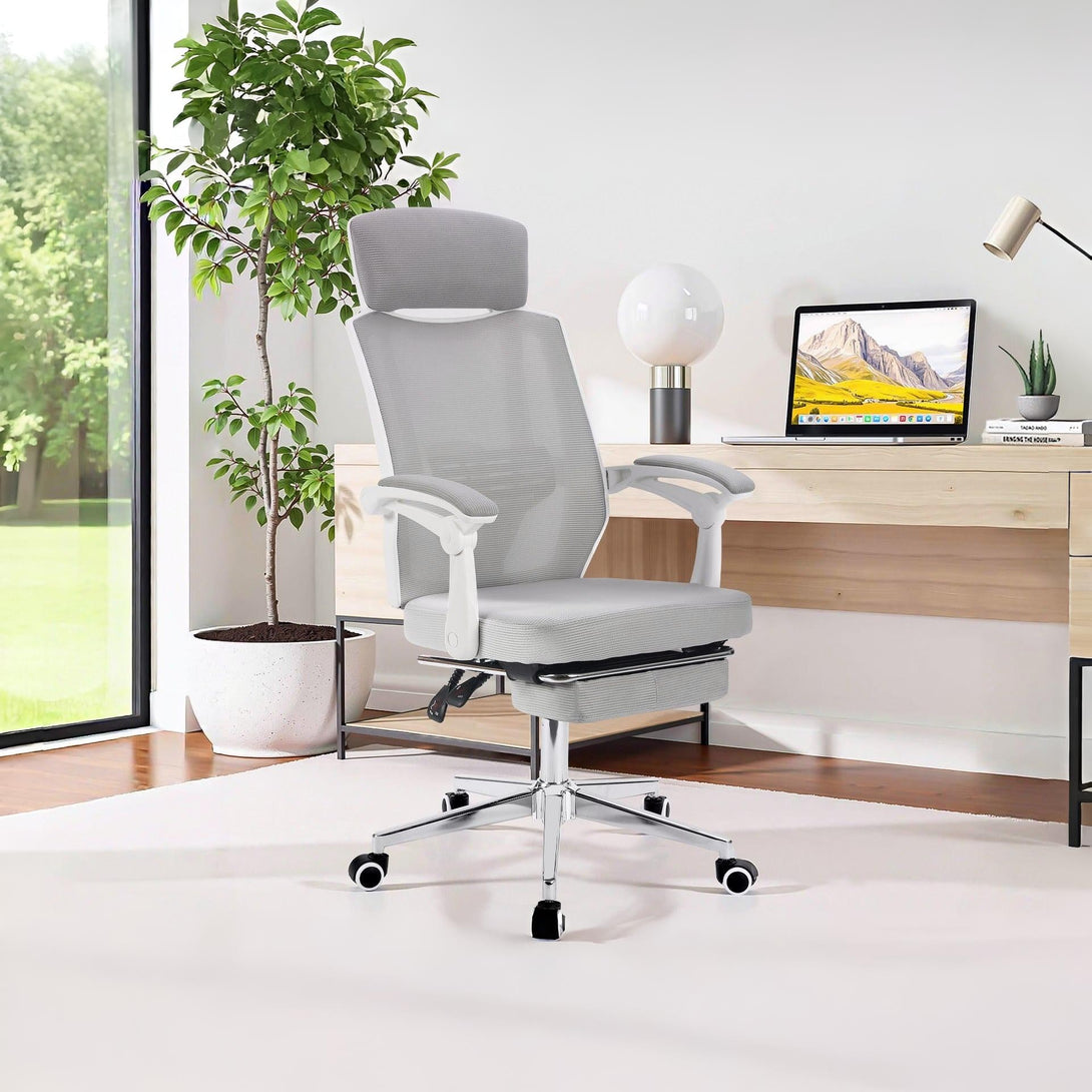 Melissa Office Chair with Footrest - Grey + White