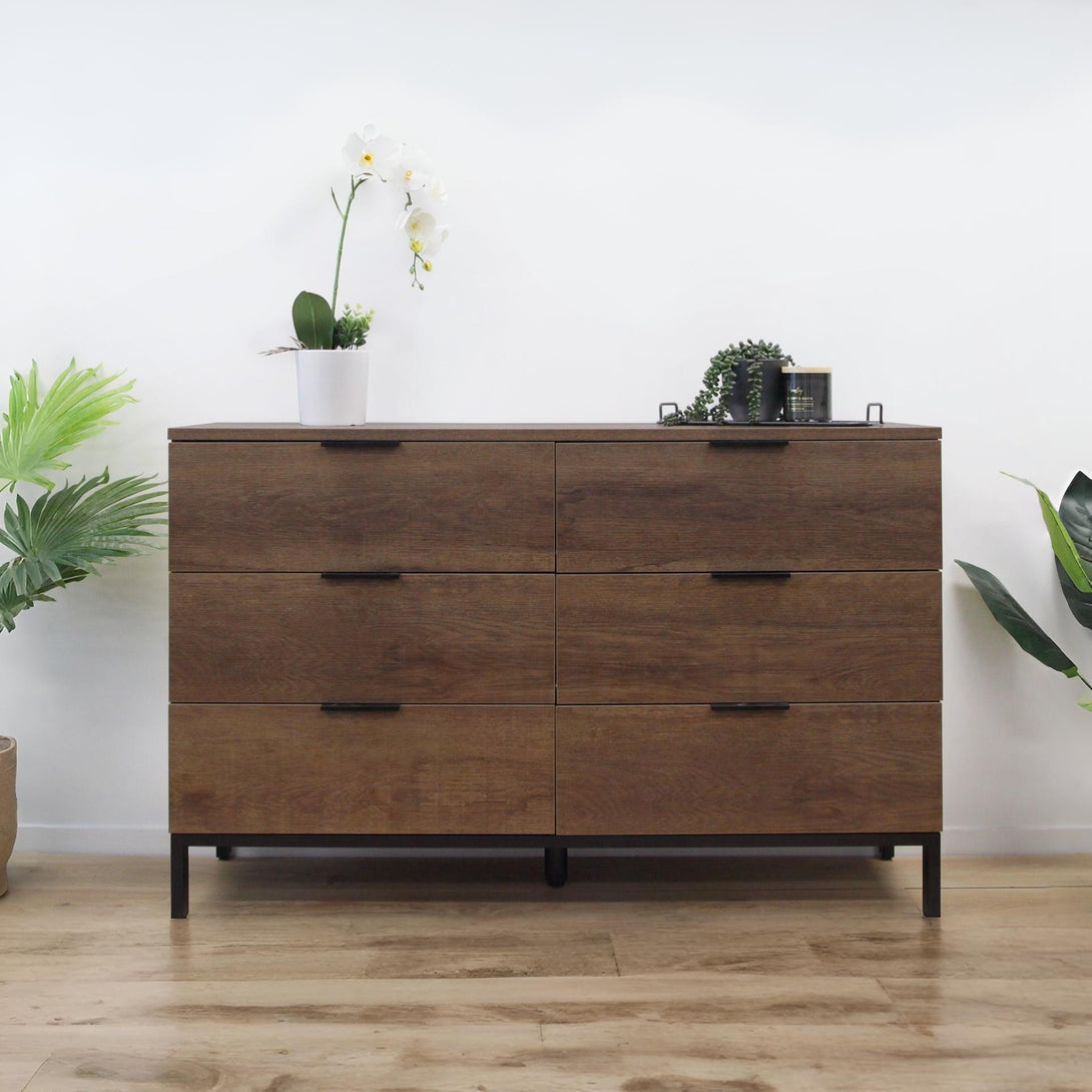 Ocala Low Boy 6 Drawer Chest Dresser - Walnut