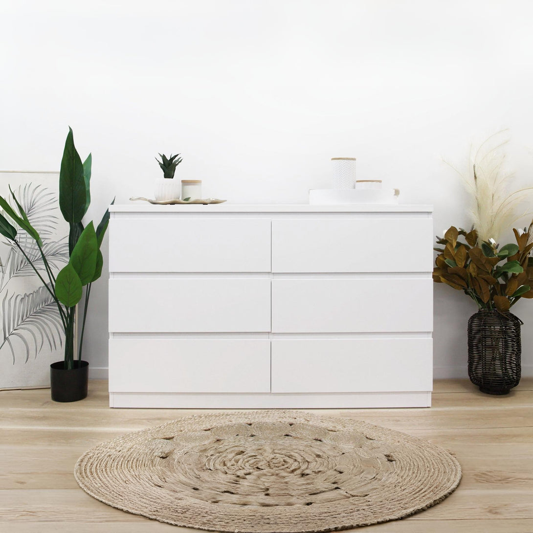Tongass Wooden Low Boy 6 Drawers - White