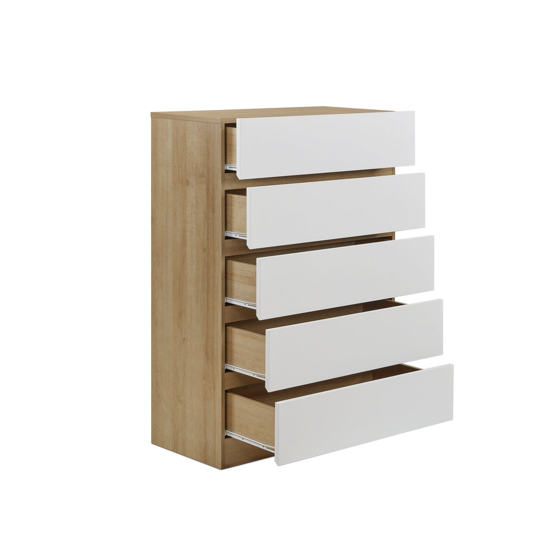 Harris 5 Drawers Tallboy - Oak + White