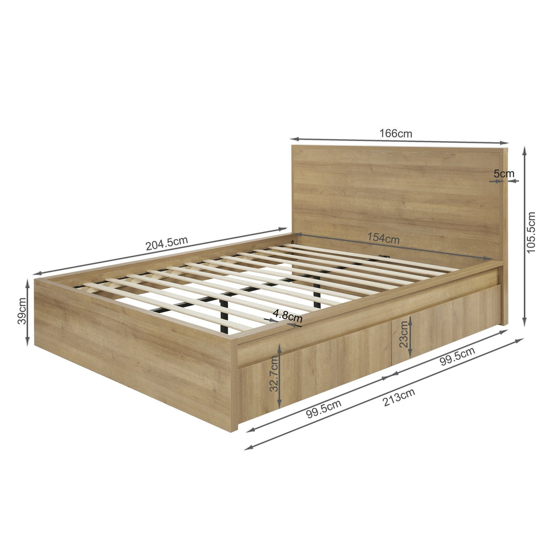 Harris Queen Bed Frame with Storage - Oak