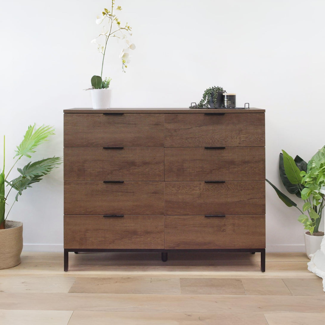 Ocala Low Boy 8 Drawer Chest Dresser - Walnut