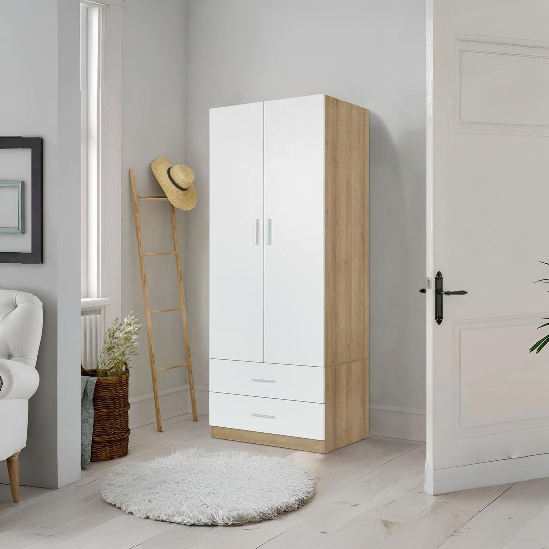 Harris 2 Door Wardrobe with Drawers - Oak + White