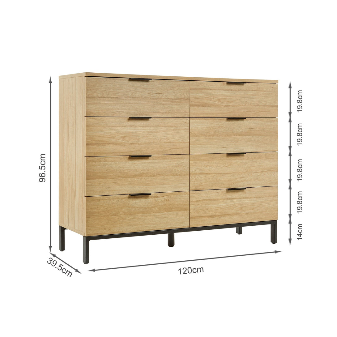 Ocala Low Boy 8 Drawer Chest Dresser - Oak
