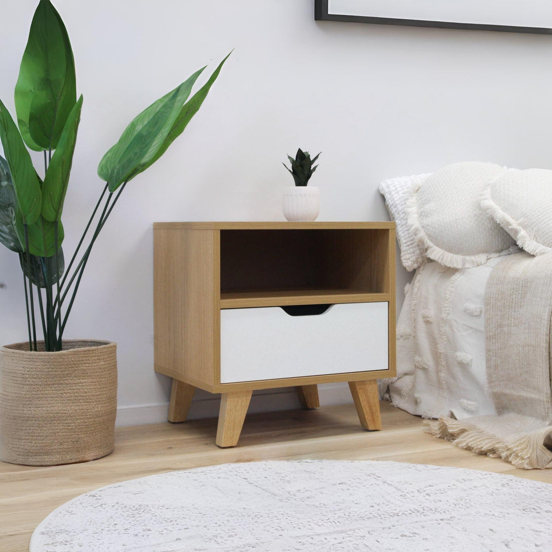 Schertz Wooden Bedside Table - Oak