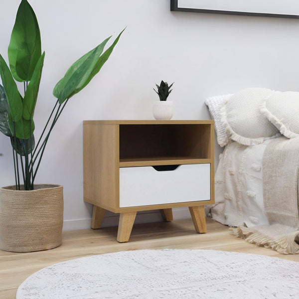 Schertz Wooden Bedside Table - Oak