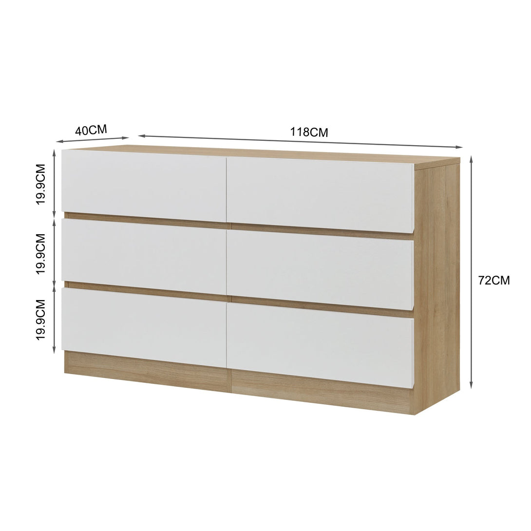 Harris 6 Drawers Low Boy - Oak + White