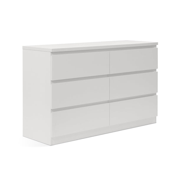 Tongass Wooden Low Boy 6 Drawers - White