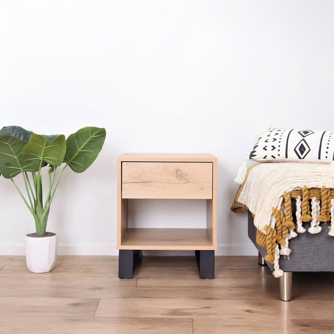 Frohna Wooden Bedside Table Nightstand - Oak