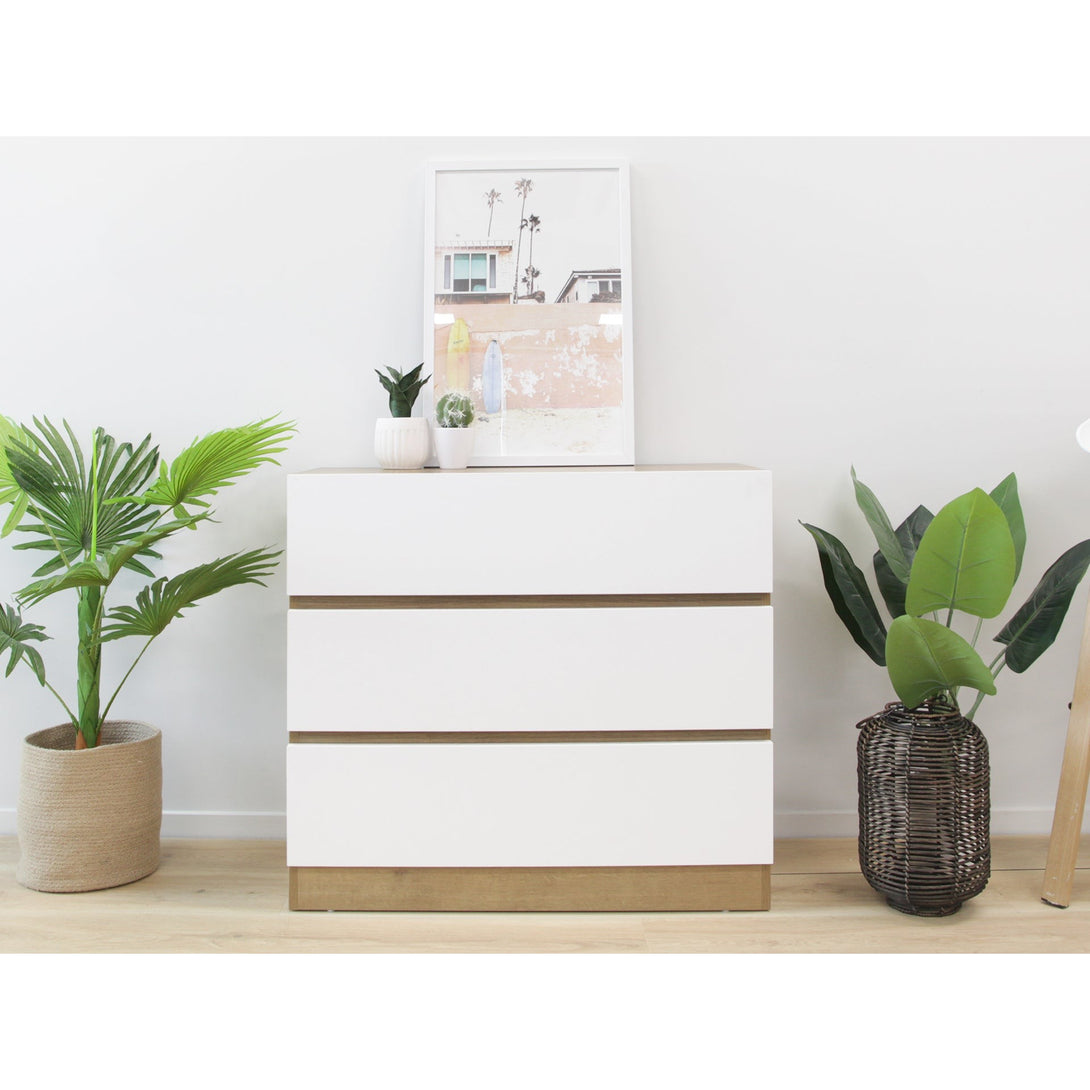 Harris 3 Drawers Tallboy - Oak + White