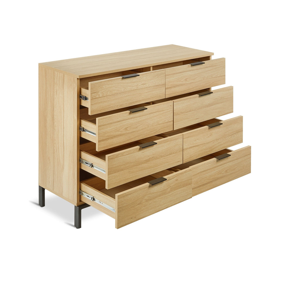 Ocala Low Boy 8 Drawer Chest Dresser - Oak