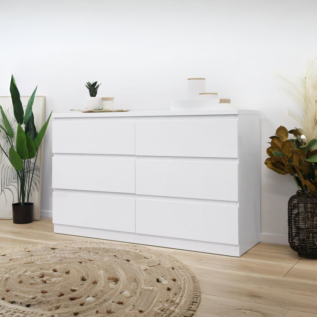 Tongass Wooden Low Boy 6 Drawers - White