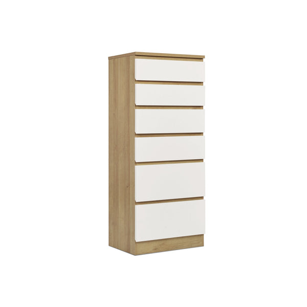 Harris 6 Drawer Tallboy with Mirror - Oak + White
