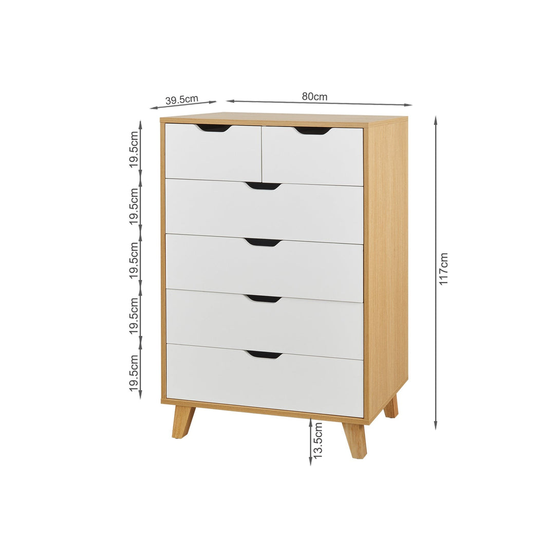 Schertz Wooden Tallboy 6 Drawers - Oak