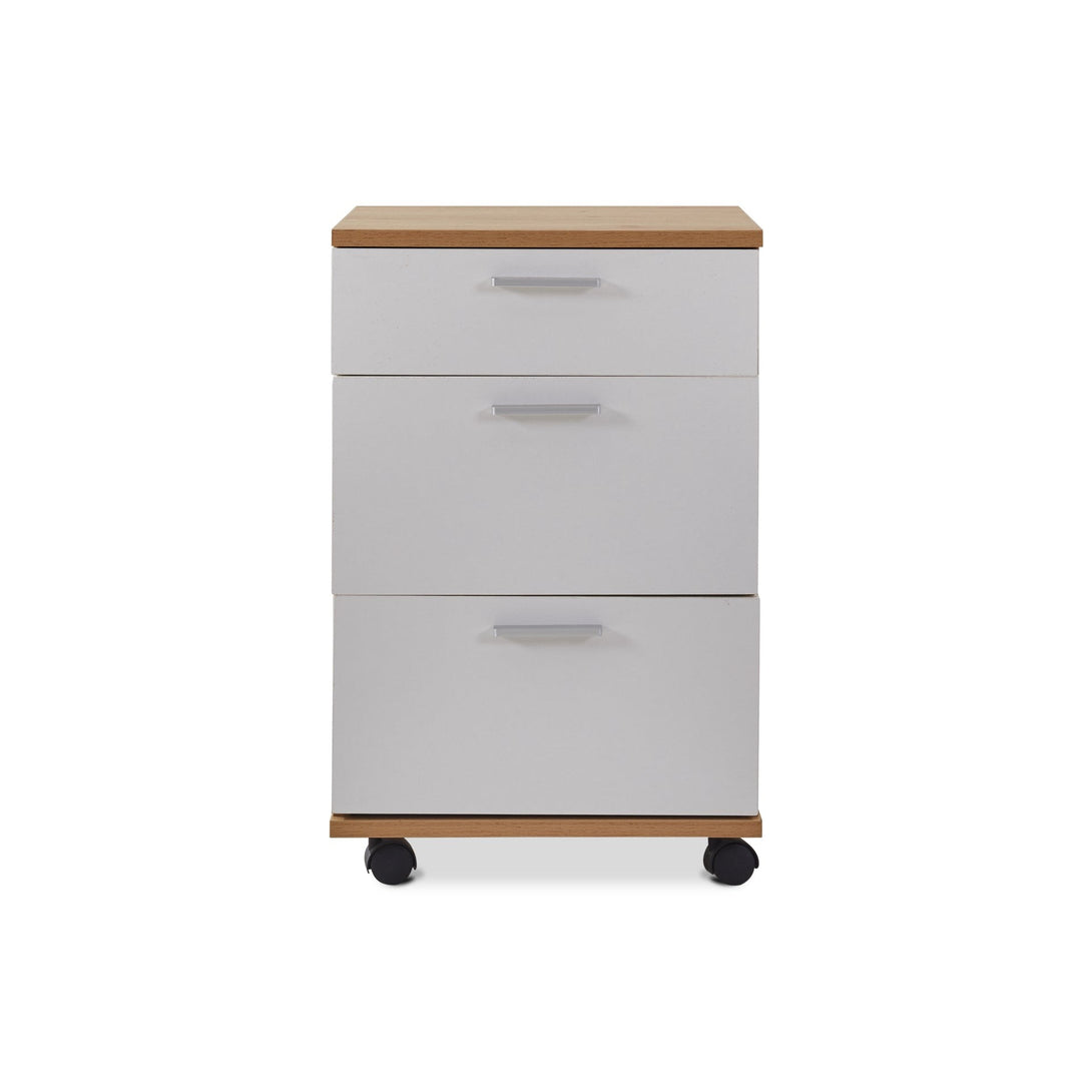 Nakia Computer Corner Desk with Filing Cabinet - Oak + White